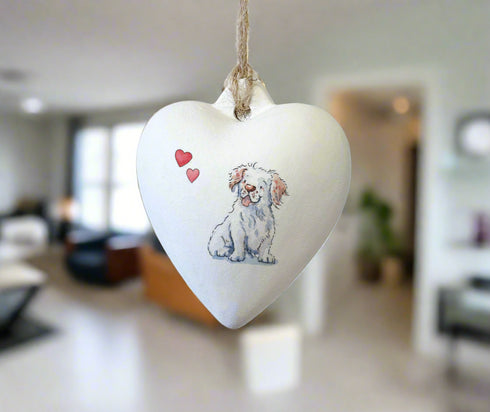 Clumber Spaniel Ceramic Heart Bauble